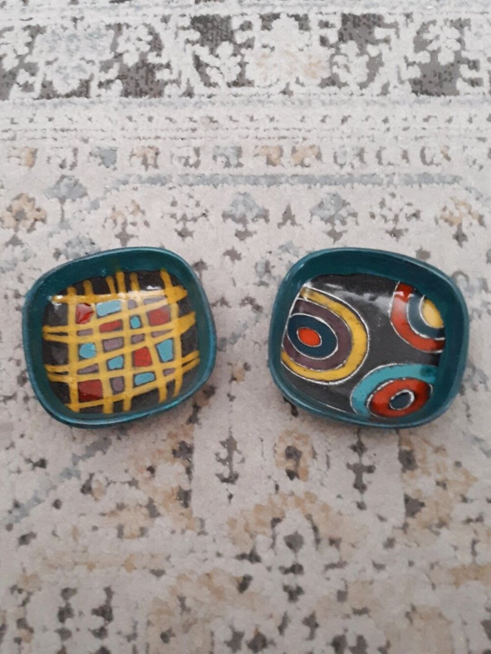 VTG Pair Multicolor Abstract Ceramic Trinket Dish Pal' Rolf Palm, Molle, Sweden